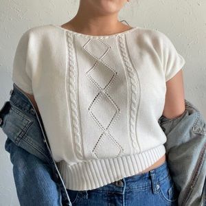 JESSICA SCOTT VINTAGE CREAM/ WHITE SHORT SLEEVE KNIT TOP